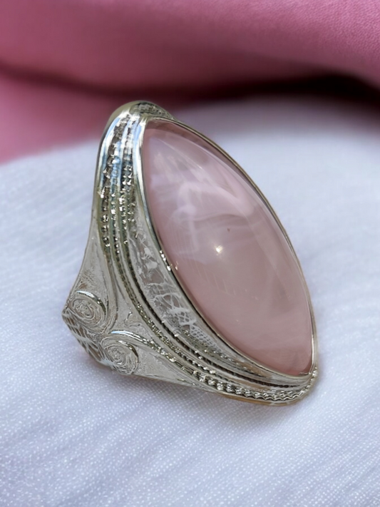 Bague argentée en Quartz Rose